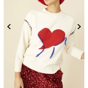 Jayley Collection Love Heart White Cashmere Jumper‎ Sweater SZ S/M